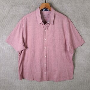 Tailor Vintage Shirt Mens XXL Pink Heathe Short Sleeve Button Up Airotec Stretch